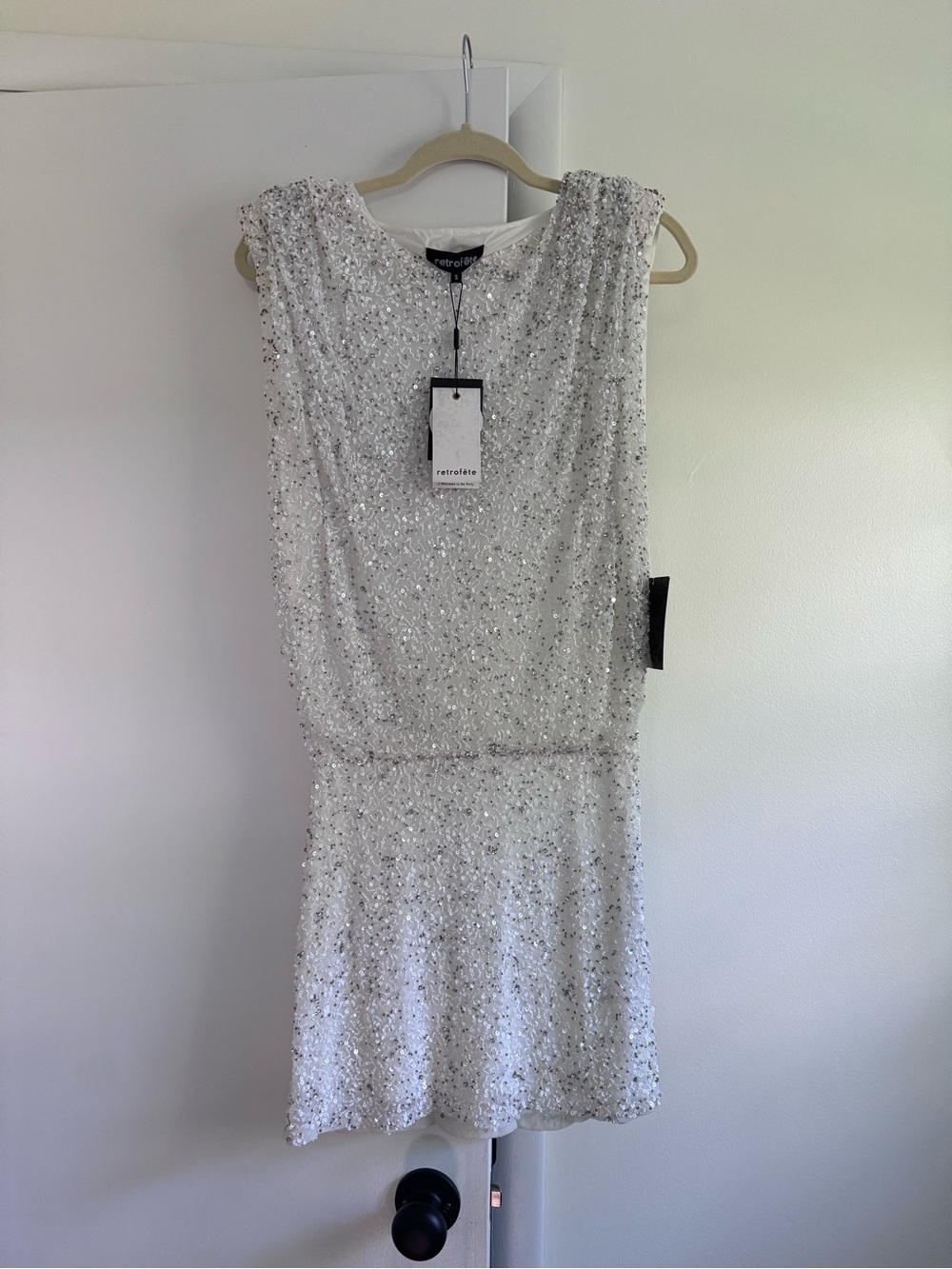 Retrofete Carnegie Sequin white silver beaded dress size small NWT - Picture 6 of 14